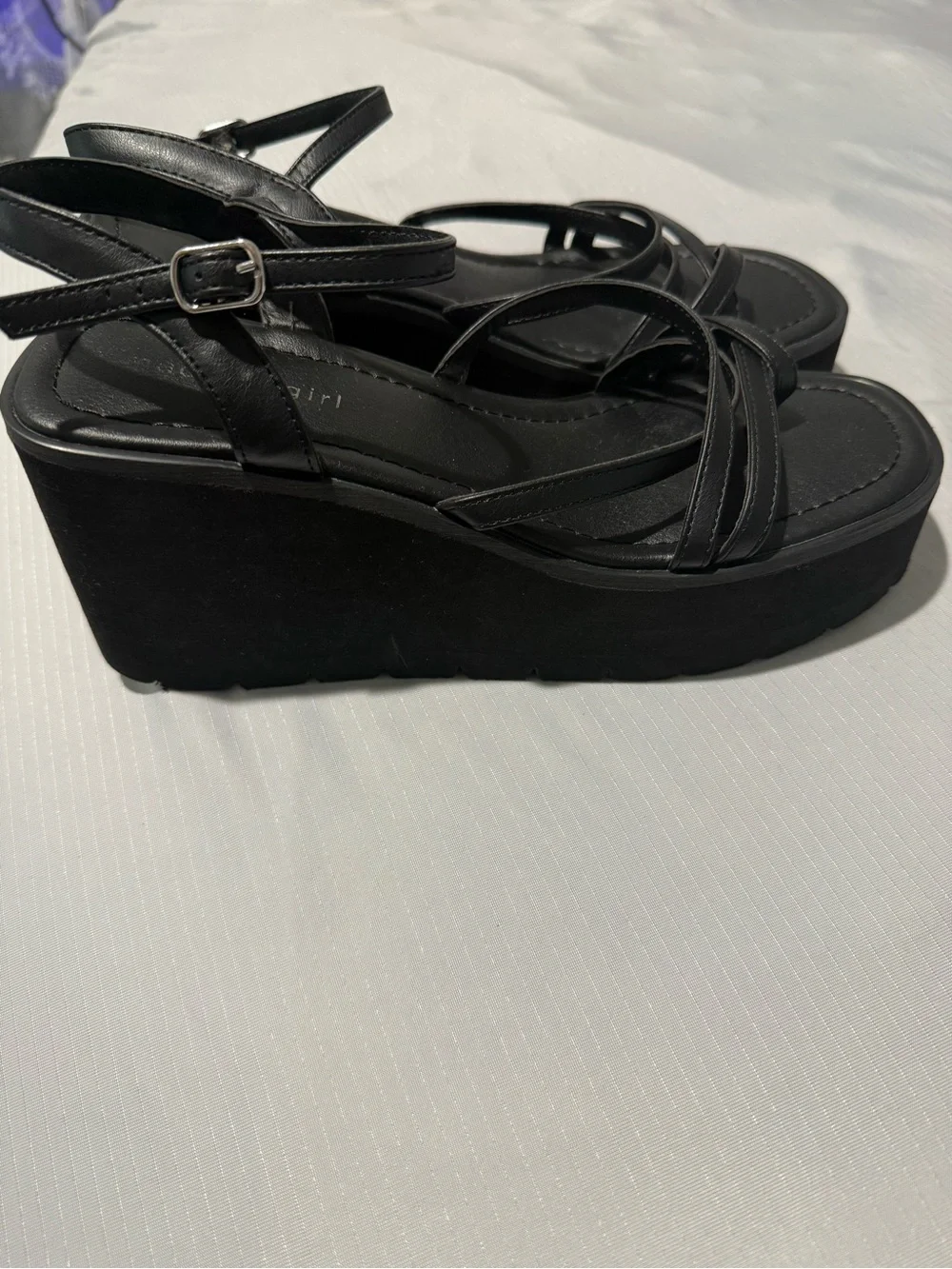 Madden Girl G-Clique Black Strappy Platform Wedge Sandals Size 9